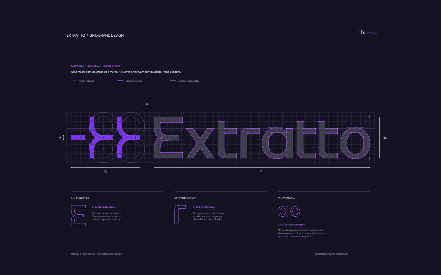 Prancha original aprovada de construção do logo Extratto